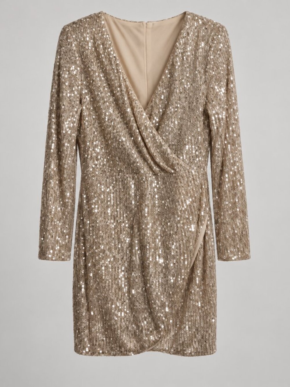 ChicMe Champagne Sequin Wrap Mini Dress XL
